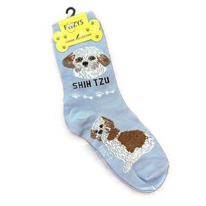 Foozys Shih Tzu Print Crew Socks Light Blue Women's One Size